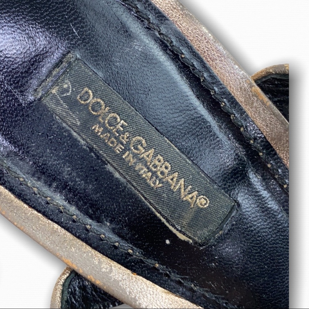Dolce & Gabbana Black Velvet Gold Leather Wedges - Picture 11 of 15